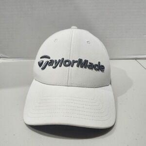 TaylorMade Hat Cap Strap Back Mens One Size White Black Golf Logo Baseball